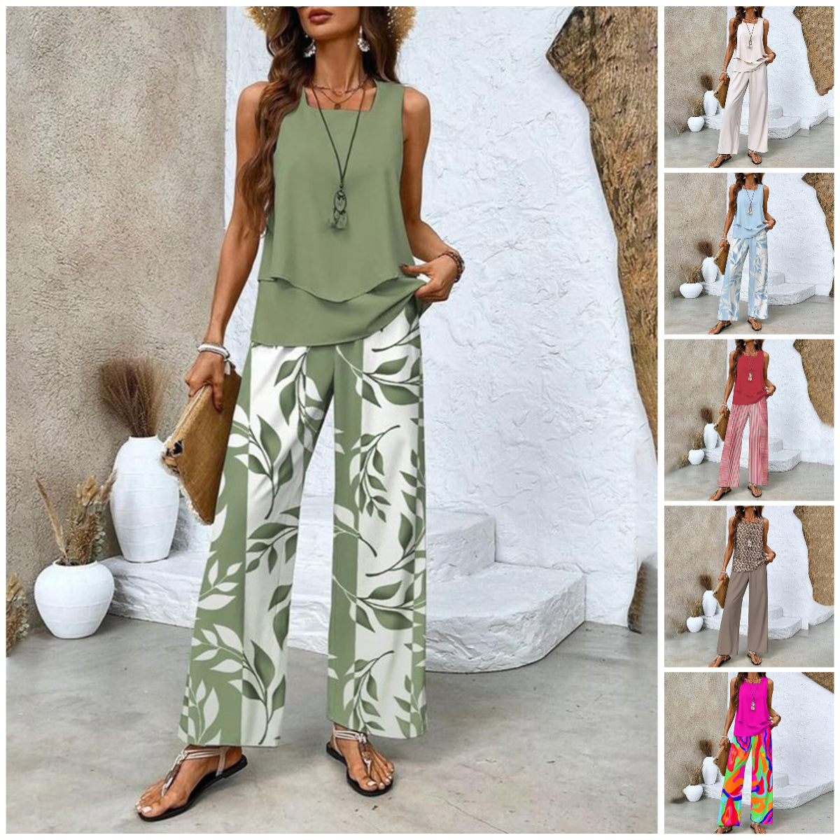 Women¡¯s Trendy Print 2-Piece Outfit ¨C Sleeveless Top & Pants Combo
