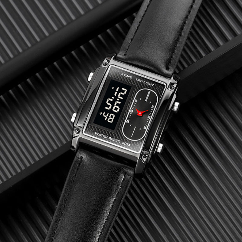 Orologio sportivo multifunzionale da uomo, quadrato e creativo, con doppio movimento