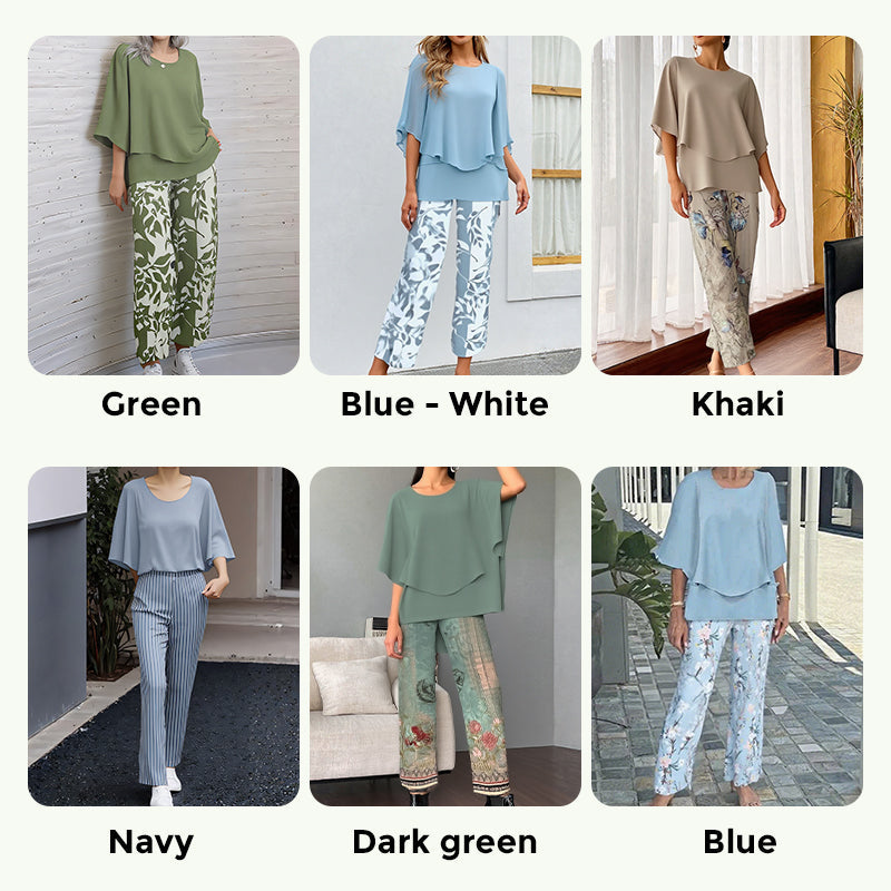 Women¡¯s Printed Pants and Crew Neck Top Set