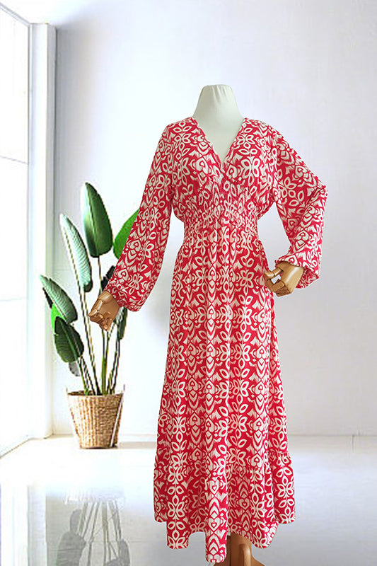 Casual lange jurk met print en V-hals