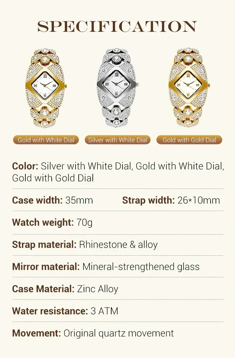 Reloj de cuarzo retro especial para mujer con brillantes pedrerías