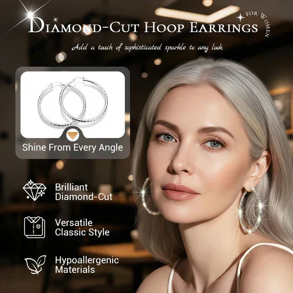 Pendientes de aro gratuitos con corte de diamante para mujer