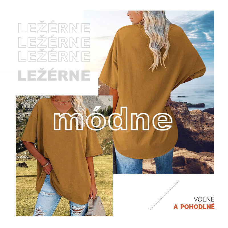 Camiseta holgada informal de mujer con escote en V