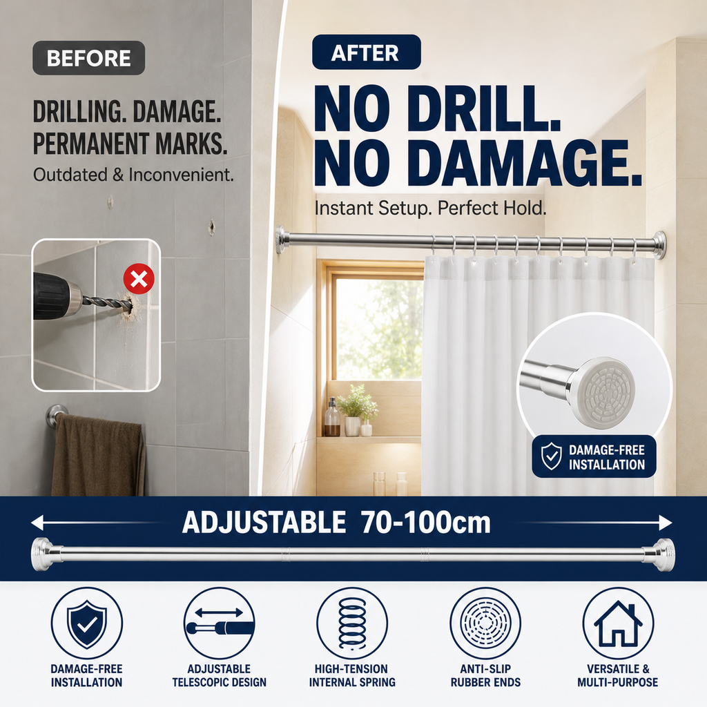 Barre de tension réglable sans perçage ¨C installation sans dommage, antidérapante et polyvalente, charge maximale de 15KG