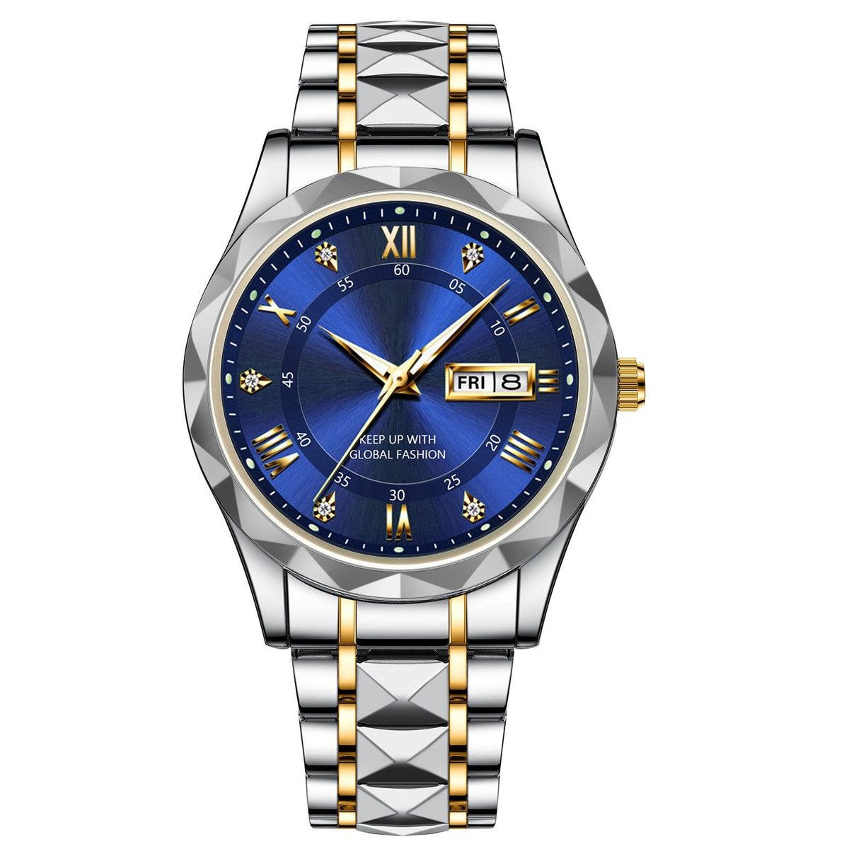 Orologio da uomo impermeabile in acciaio inossidabile bicolore al quarzo con quadrante luminoso