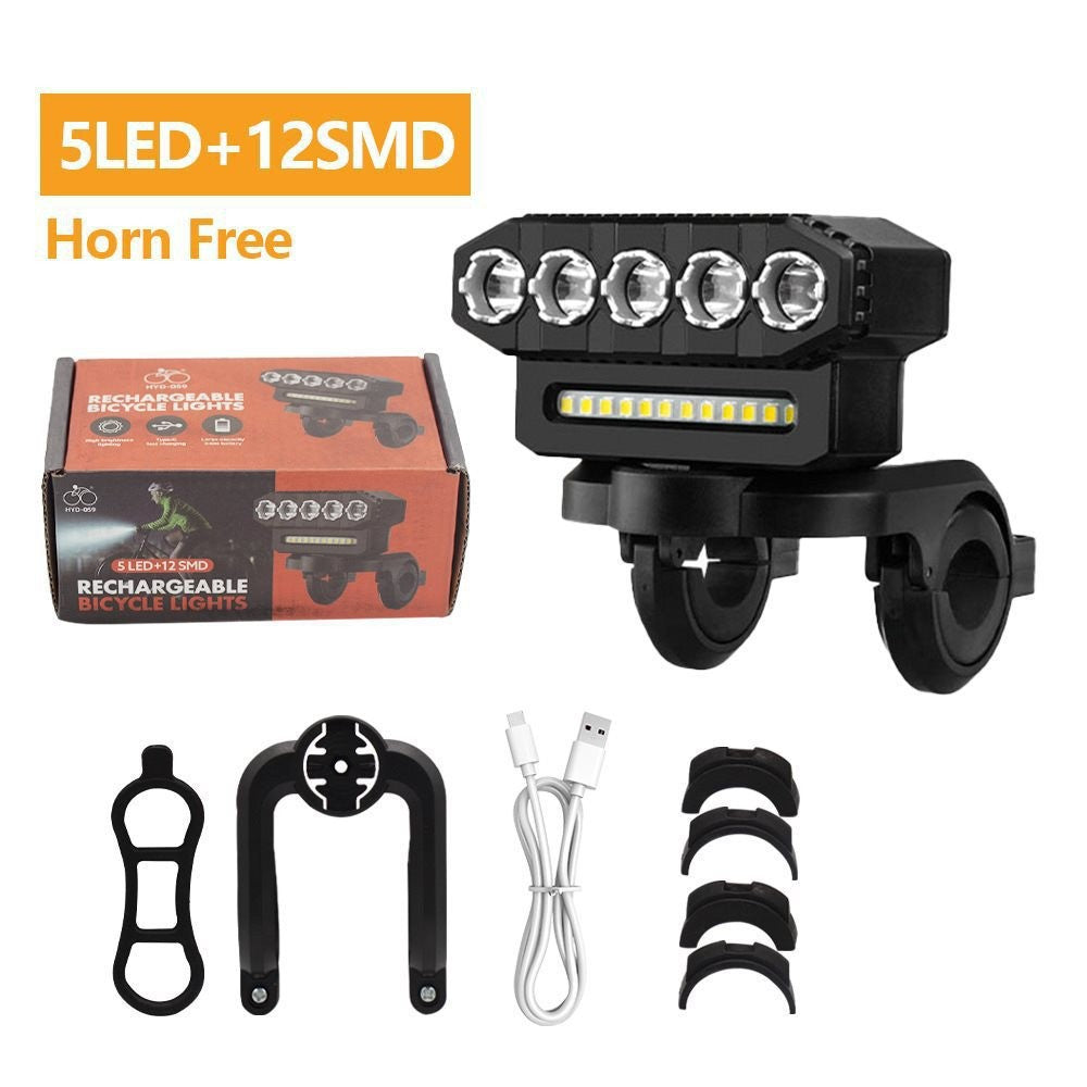 Phare de vélo ¨C 8 LED, klaxon intégré©\, rechargeable par USB, télécommande filaire