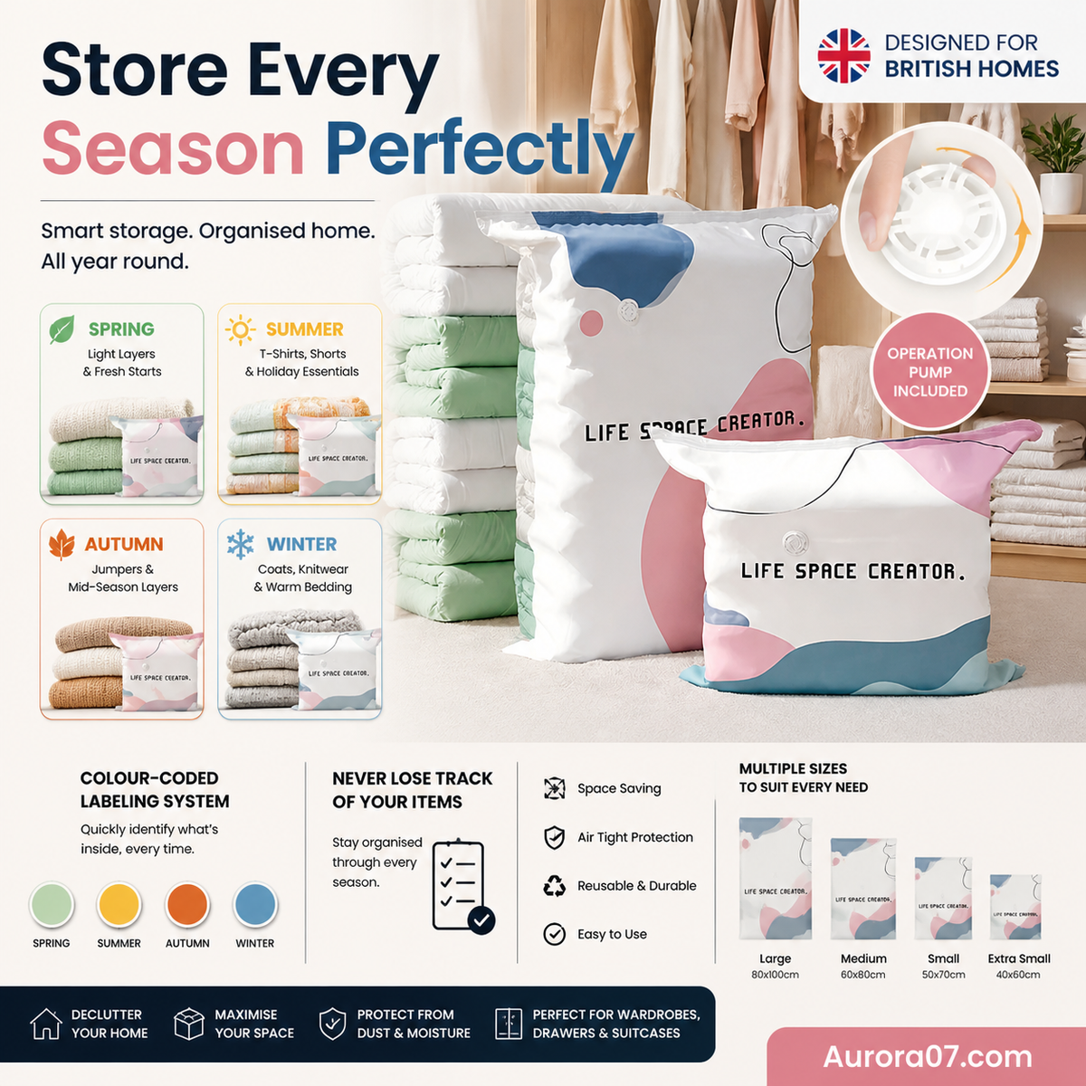 No©\Pump Vacuum Storage Bags ¨C Press & Seal, No Pump Needed. Saves 80% Space, Keeps Clothes Dry & Dust©\Free
