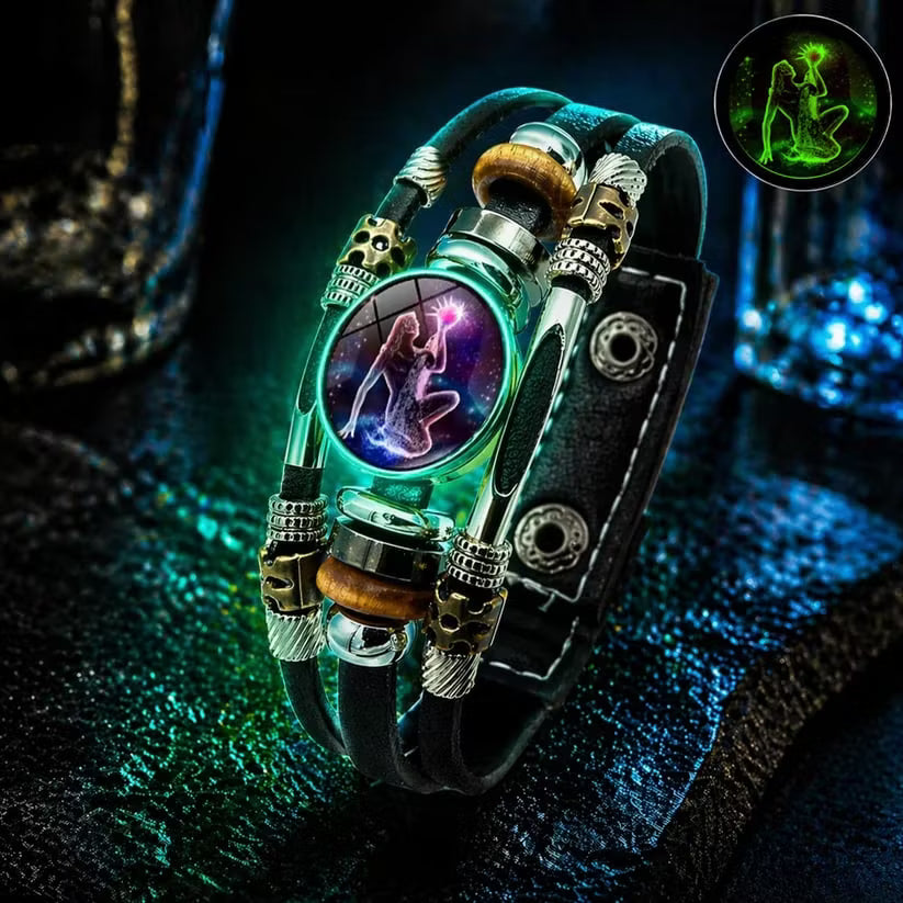 Laatste dag van de aanbieding: glow-in-the-dark leren armband met sterrenbeeld voor dames en heren voor $9.99 (6.9/8.1 inch)