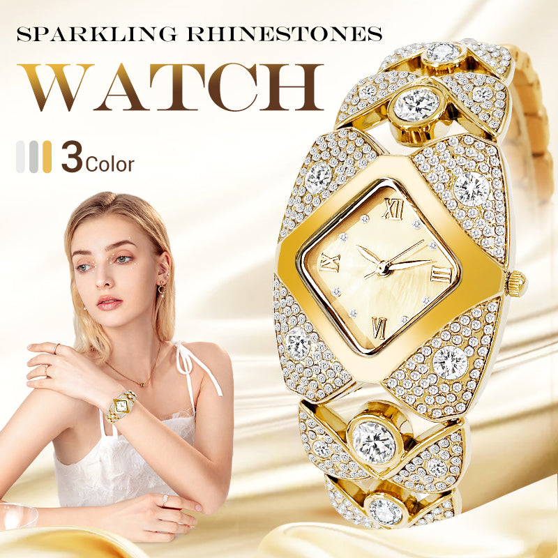 Reloj de cuarzo retro especial para mujer con brillantes pedrerías