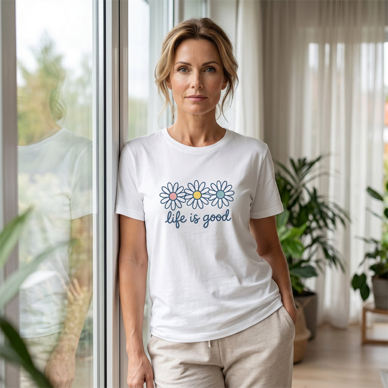 Life is Good T-Shirt ¨C Daisy Graphic, Cotton, Relaxed Fit, Positive