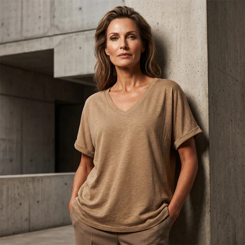 Top casual ampio da donna con scollo a V