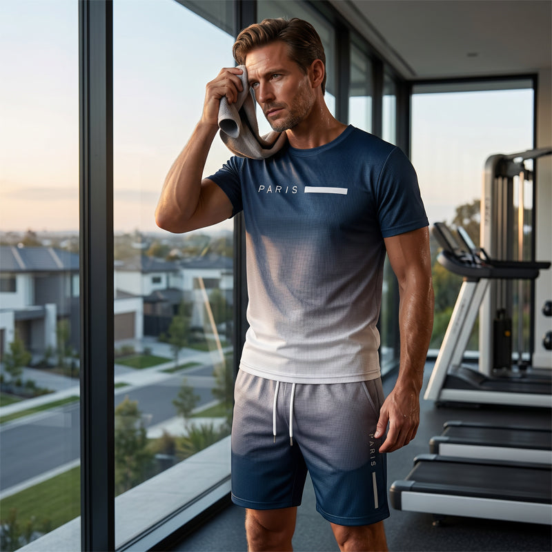 Men's Gradient Color T-Shirt & Shorts Set