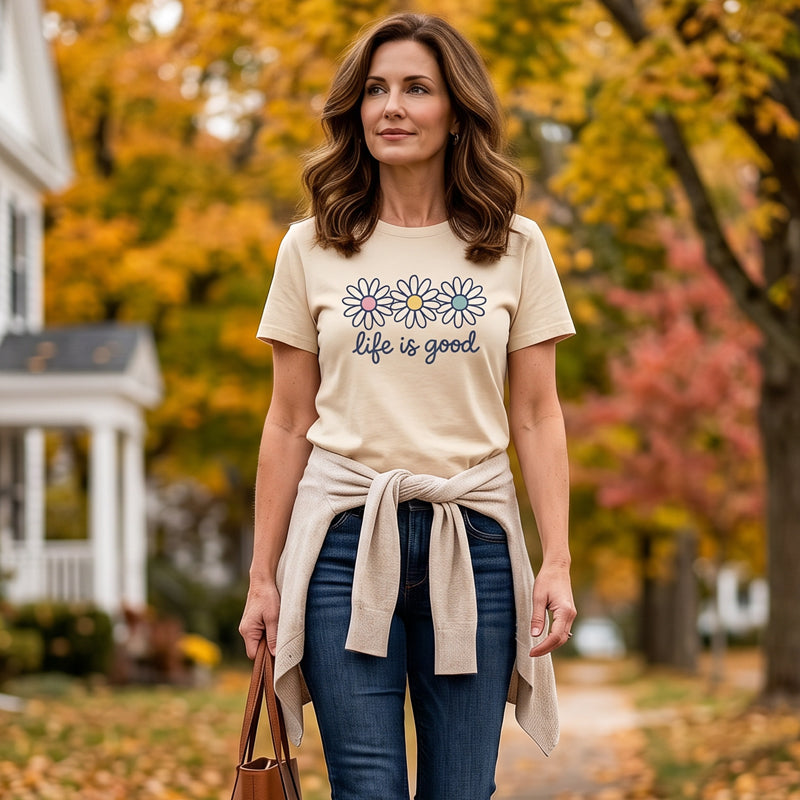 Life is Good T-Shirt ¨C Daisy Graphic, Cotton, Relaxed Fit, Positive