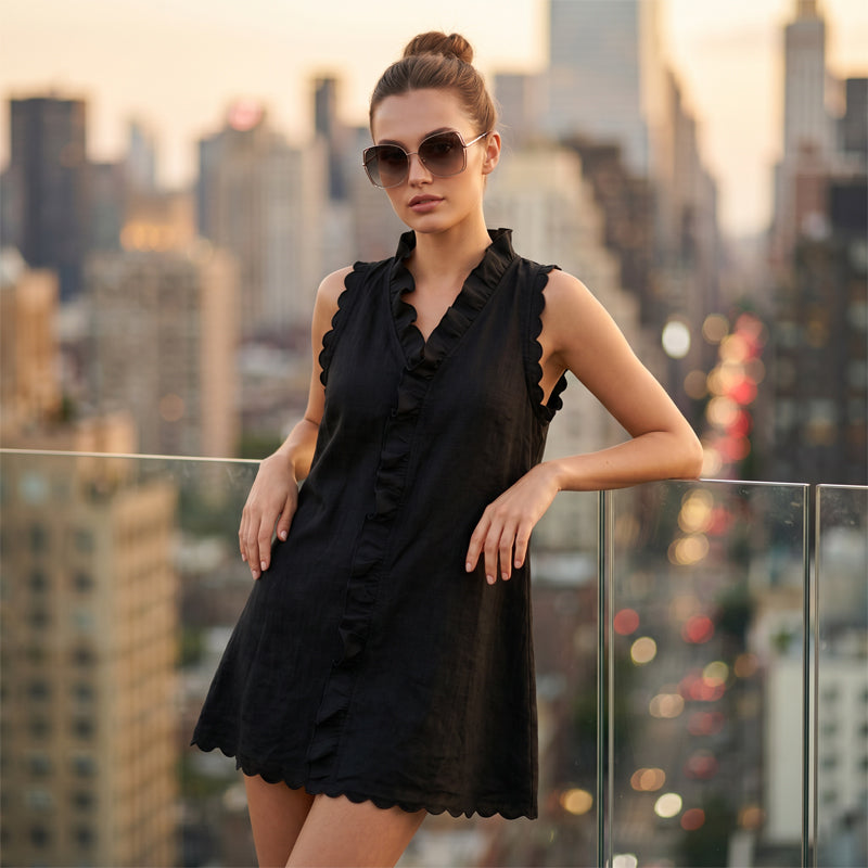 Minivestido para mujer con volantes y botones delanteros