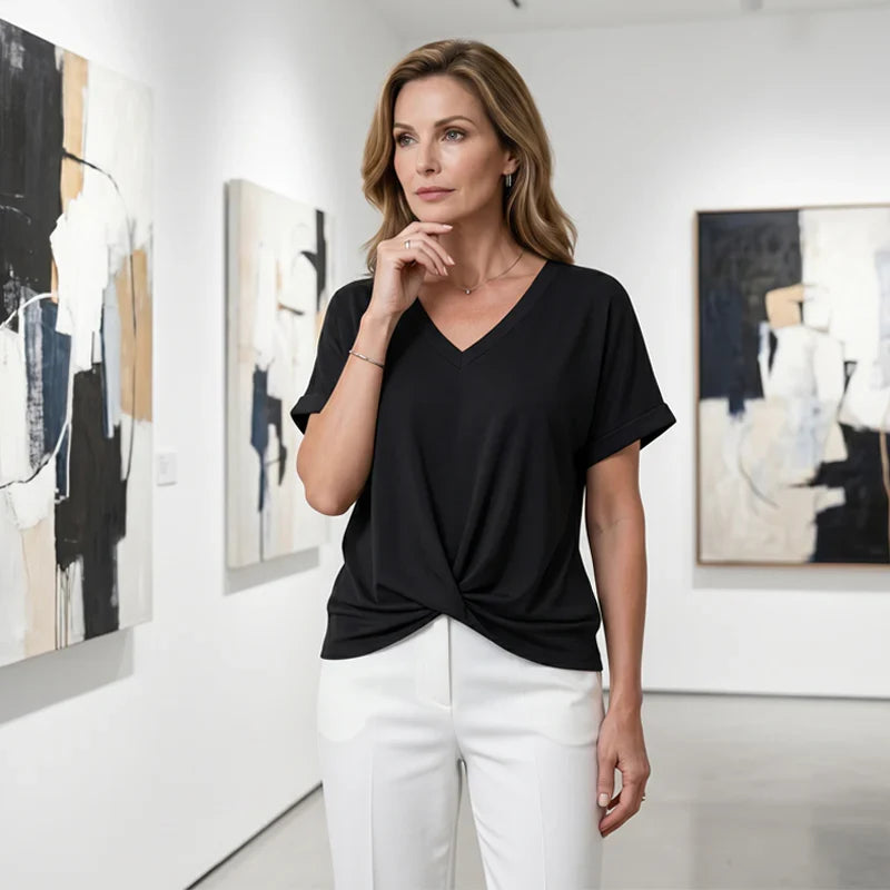 Top casual ampio da donna con scollo a V