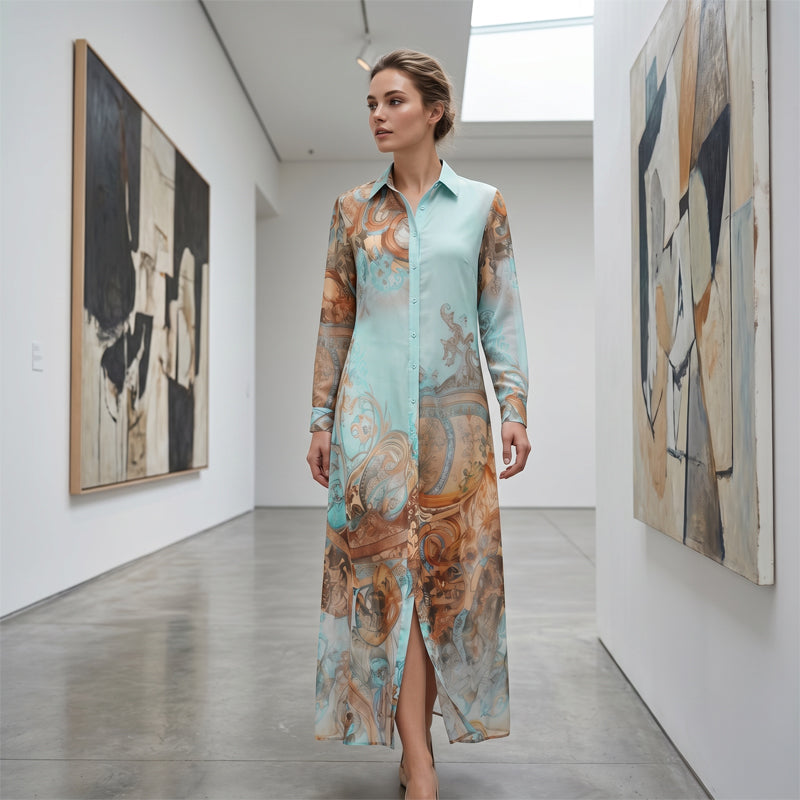 Maxi dress elegante da donna con stampa rétro