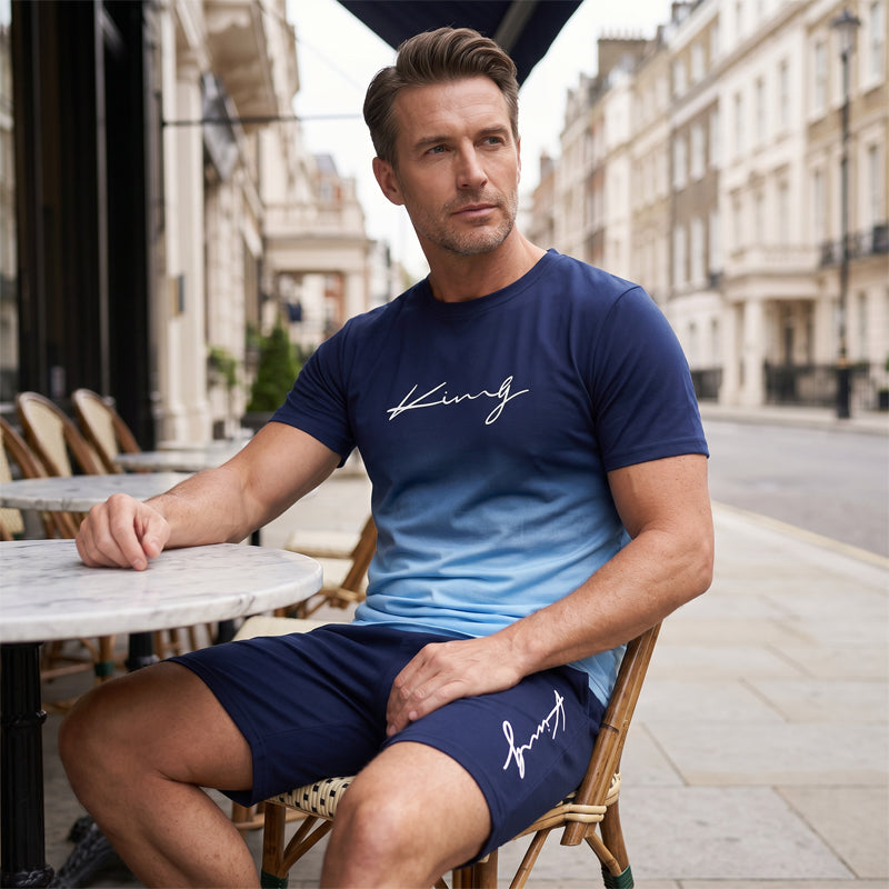 Men's Gradient Color T-Shirt & Shorts Set