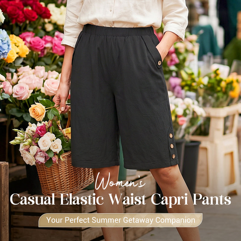 New Arrival Women's Casual Comfortable Elastic Waist Capri Pants