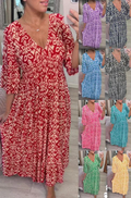 Vestido largo bohemio casual de verano, con estampado, escote en V y lazo en la cintura