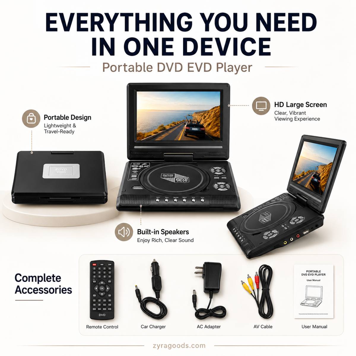 7.8 HD Portable DVD/EVD Player ¨C Large Screen, Rechargeable & Compatible with DVD/CD/USB/SD ¨C Perfect for Home & Travel