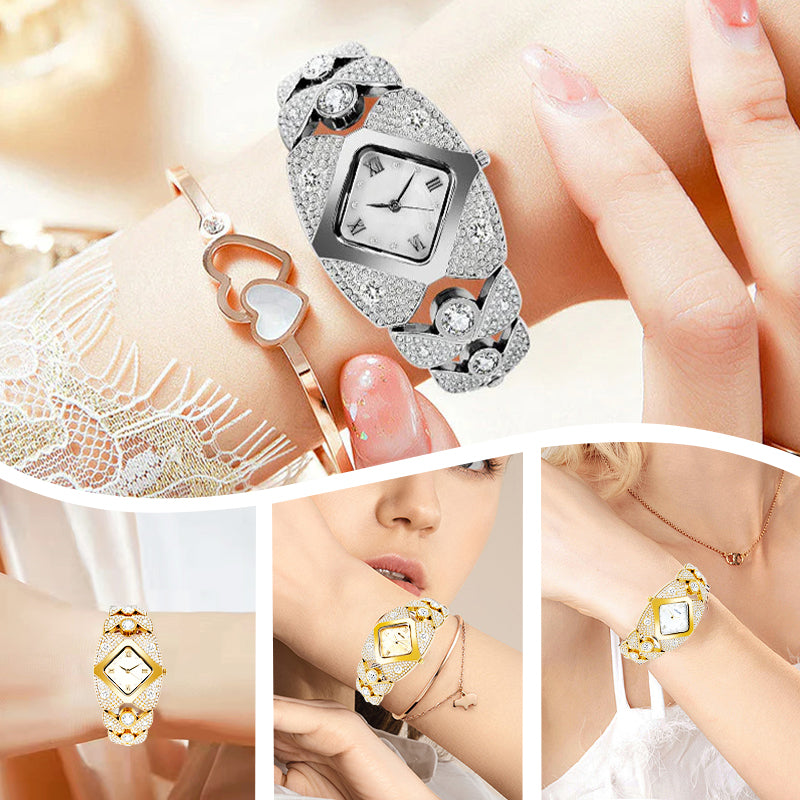 Reloj de cuarzo retro especial para mujer con brillantes pedrerías