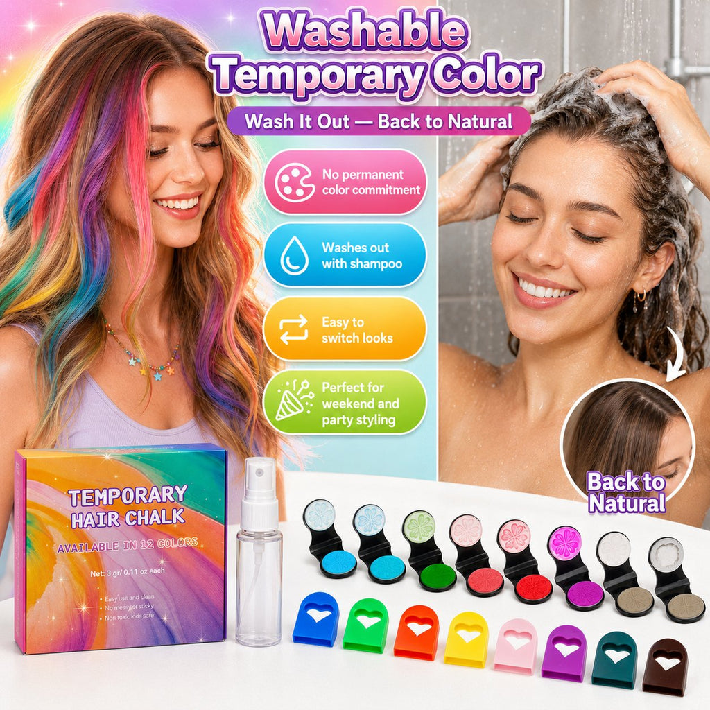 Ensemble de craies applicatrices temporaires pour cheveux en 12 couleurs