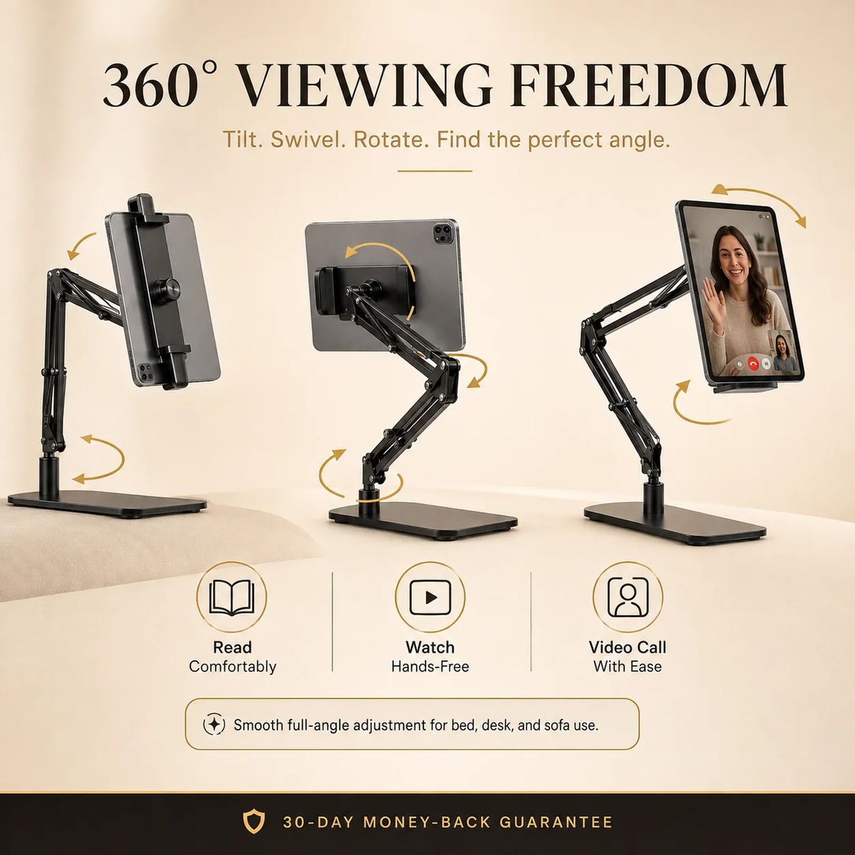 Supporto per telefono e tablet - senza morsetti, senza danneggiare i mobili - guarda, leggi ed effettua chiamate a mani libere a letto o alla scrivania