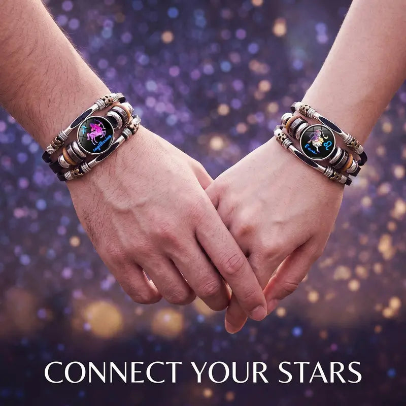 Laatste dag van de aanbieding: glow-in-the-dark leren armband met sterrenbeeld voor dames en heren voor $9.99 (6.9/8.1 inch)