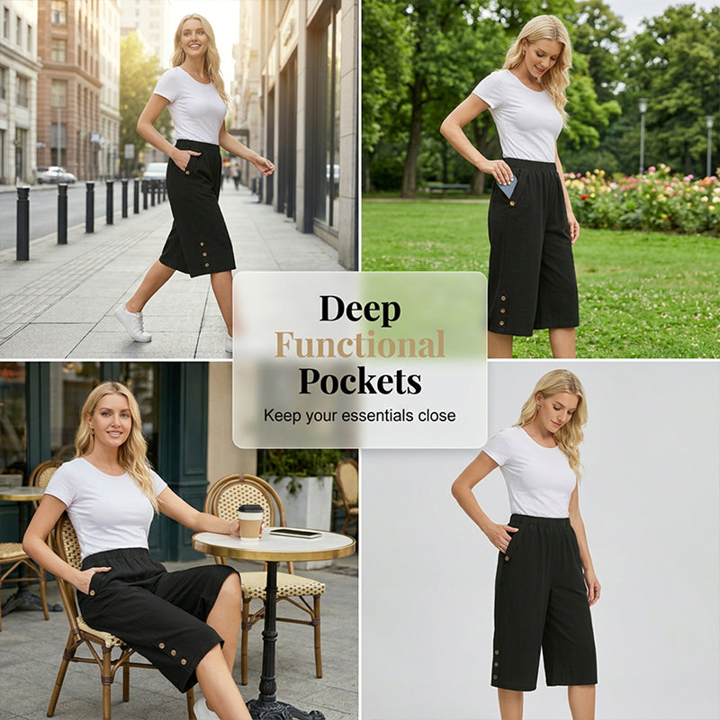 New Arrival Women's Casual Comfortable Elastic Waist Capri Pants