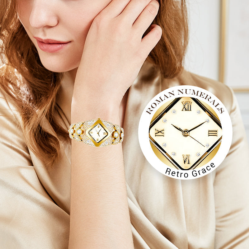 Reloj de cuarzo retro especial para mujer con brillantes pedrerías