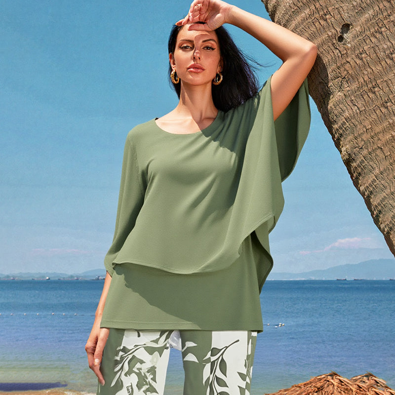 Women¡¯s Printed Pants and Crew Neck Top Set