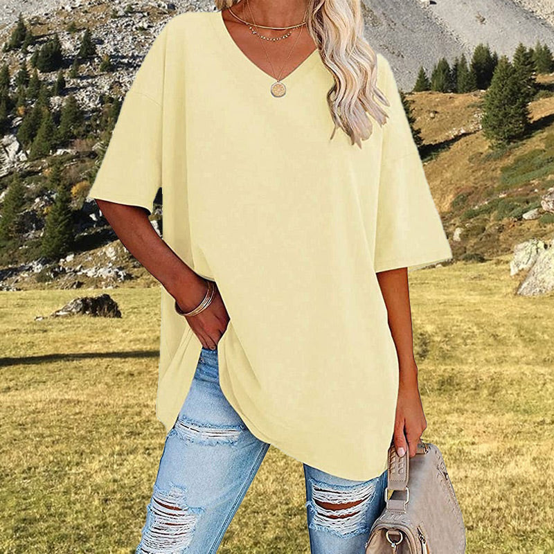 Camiseta holgada informal de mujer con escote en V