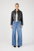 Faux Leather Zip Up Jacket Black