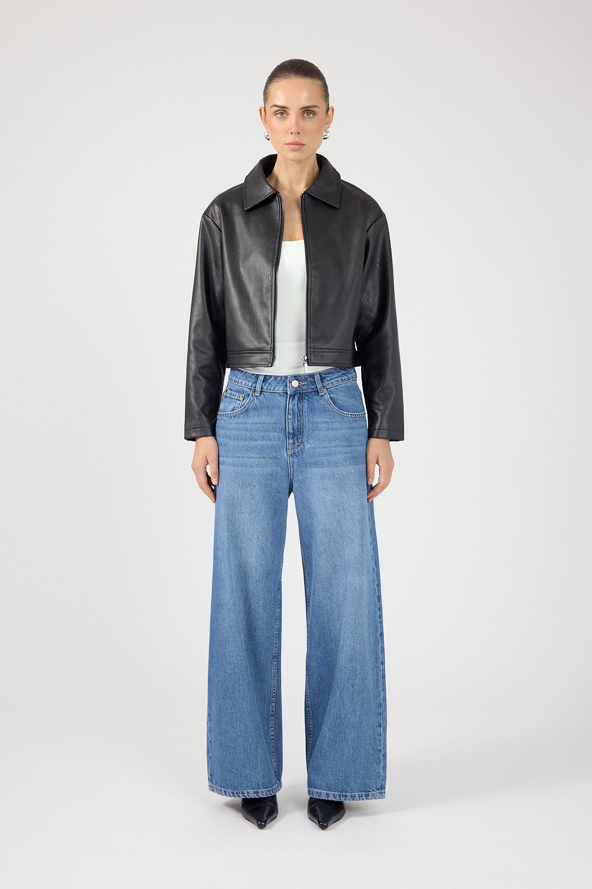 Faux Leather Zip Up Jacket Black