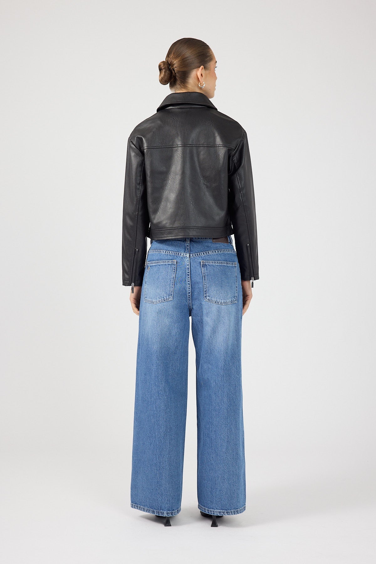 Faux Leather Zip Up Jacket Black