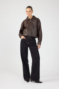 Washed Faux Leather Bomber Brown
