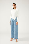 Long Sleeve Asym Rib Knit Top White