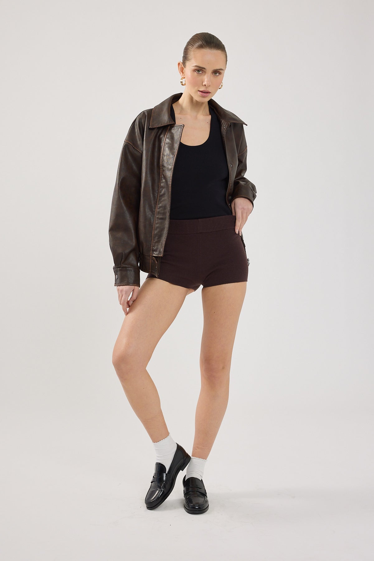 Mini Knit  Short Brown