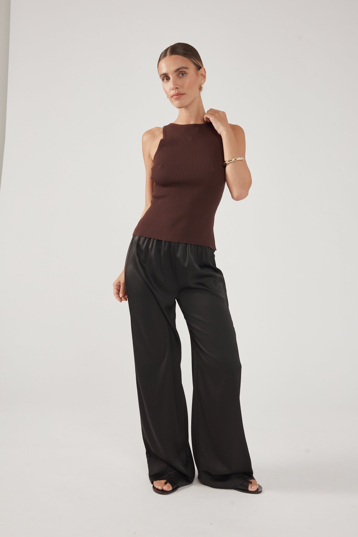Racer Tank Knit Top Chocolate