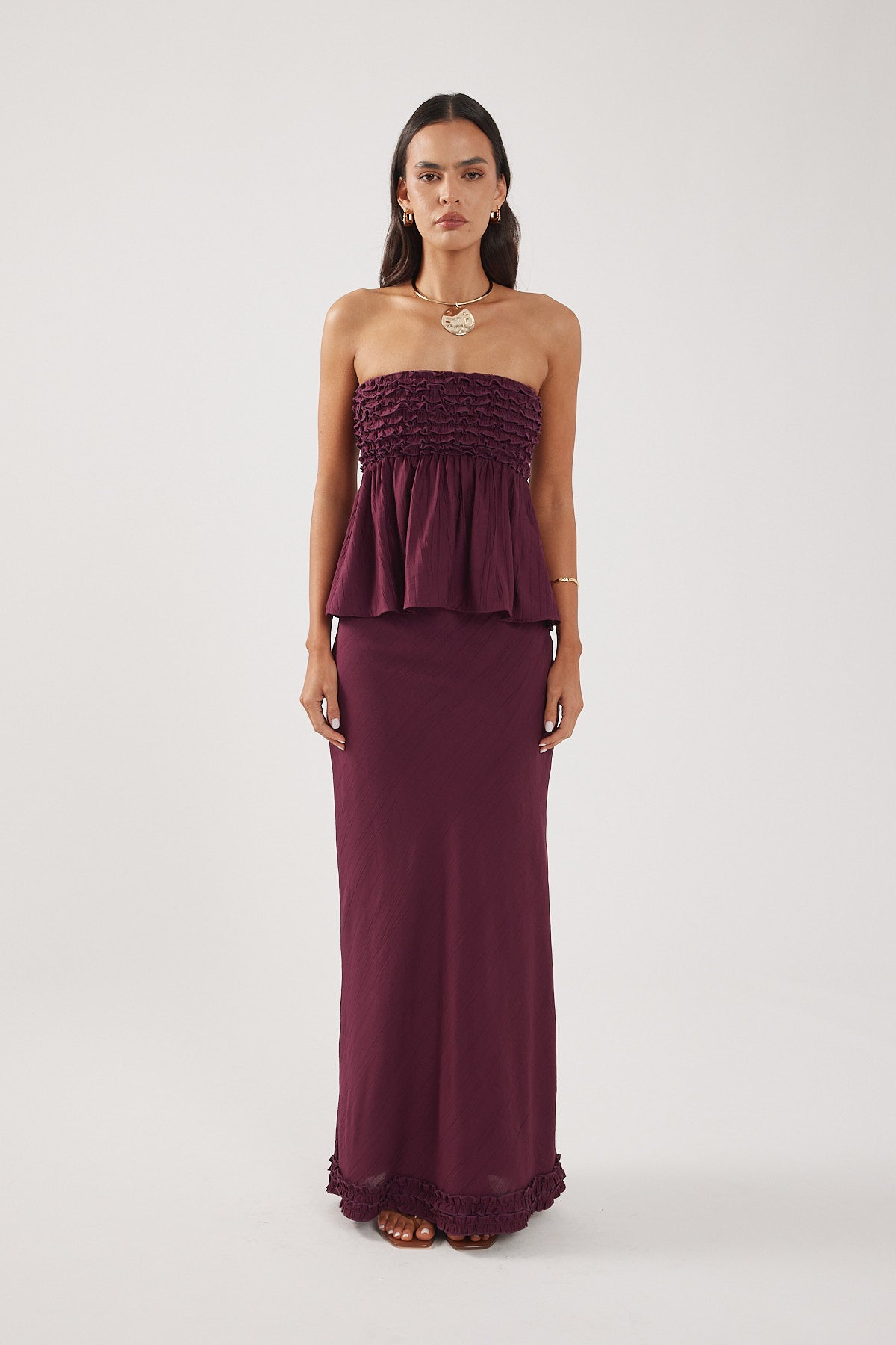 Frill Maxi Skirt Plum