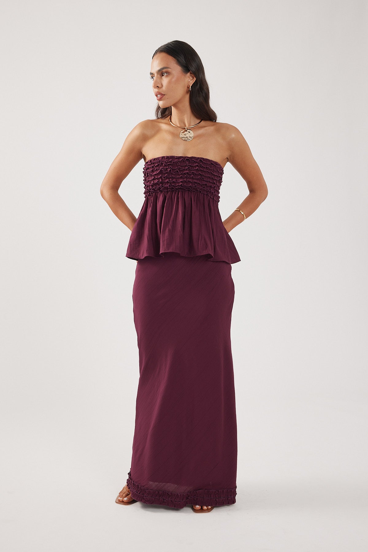 Frill Maxi Skirt Plum