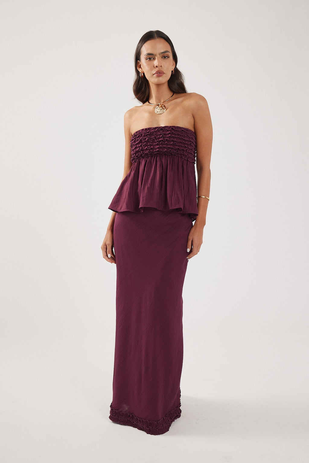 Frill Maxi Skirt Plum