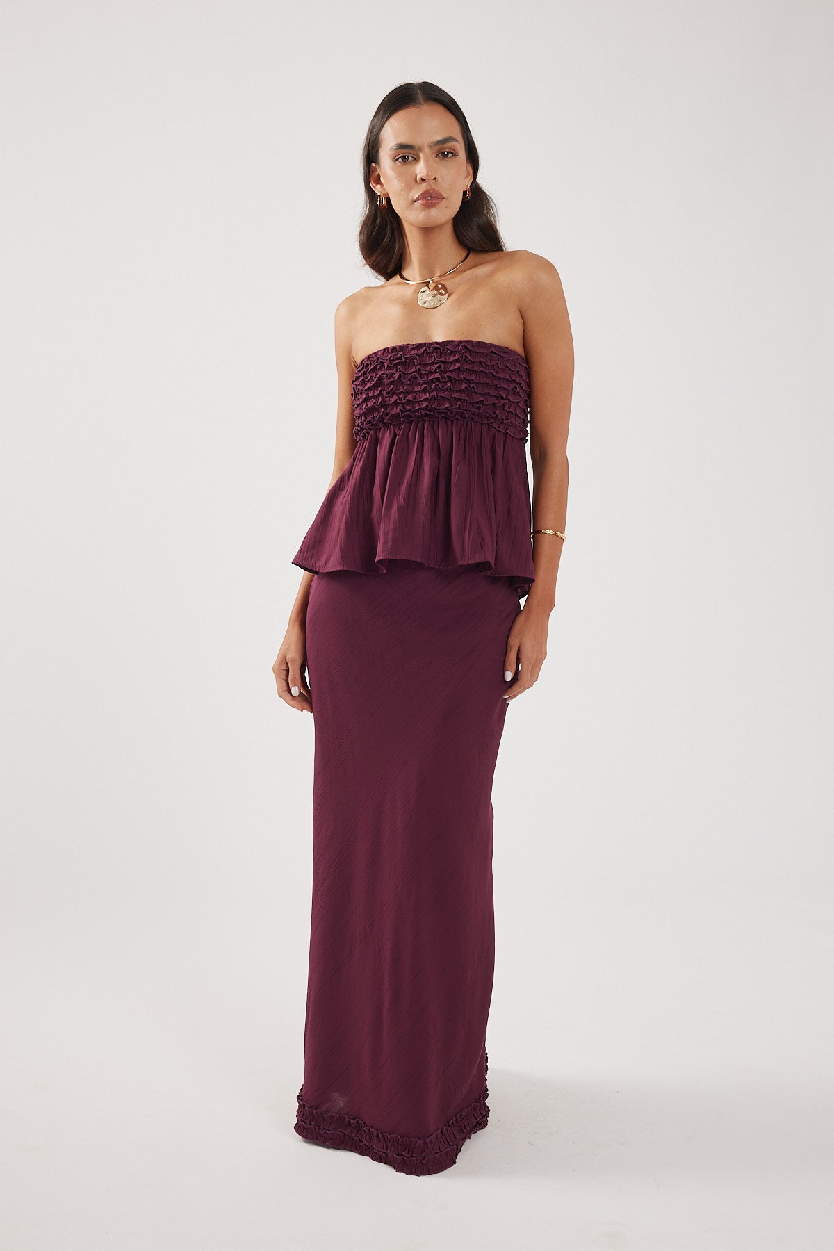 Frill Maxi Skirt Plum