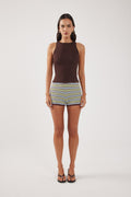 Crochet Mini Shorts Green/Blue Stripe