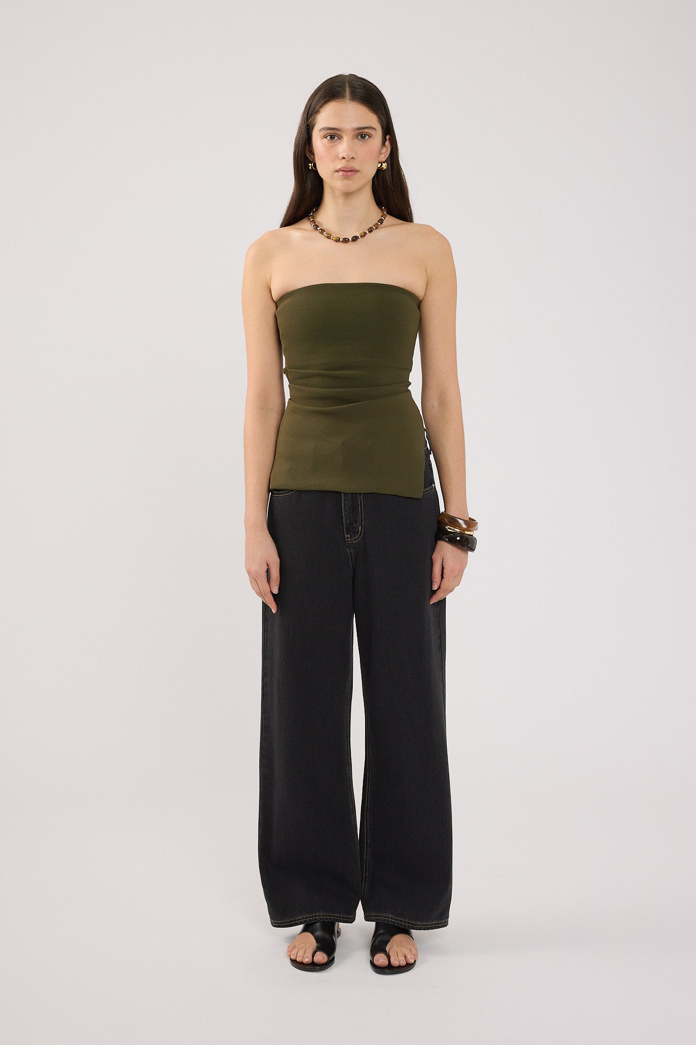 Strapless Knit Top Khaki