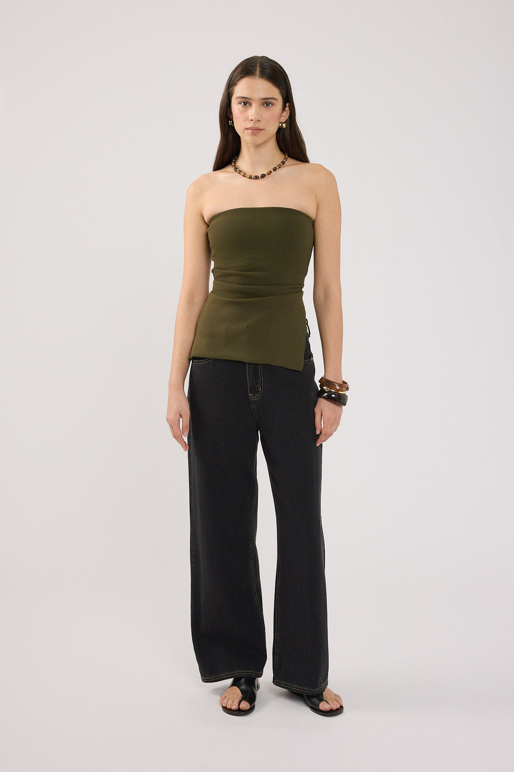 Strapless Knit Top Khaki