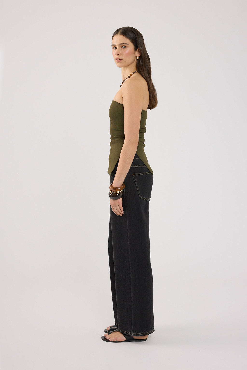 Strapless Knit Top Khaki