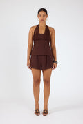 Mid Waisted Suiting Shorts Brown