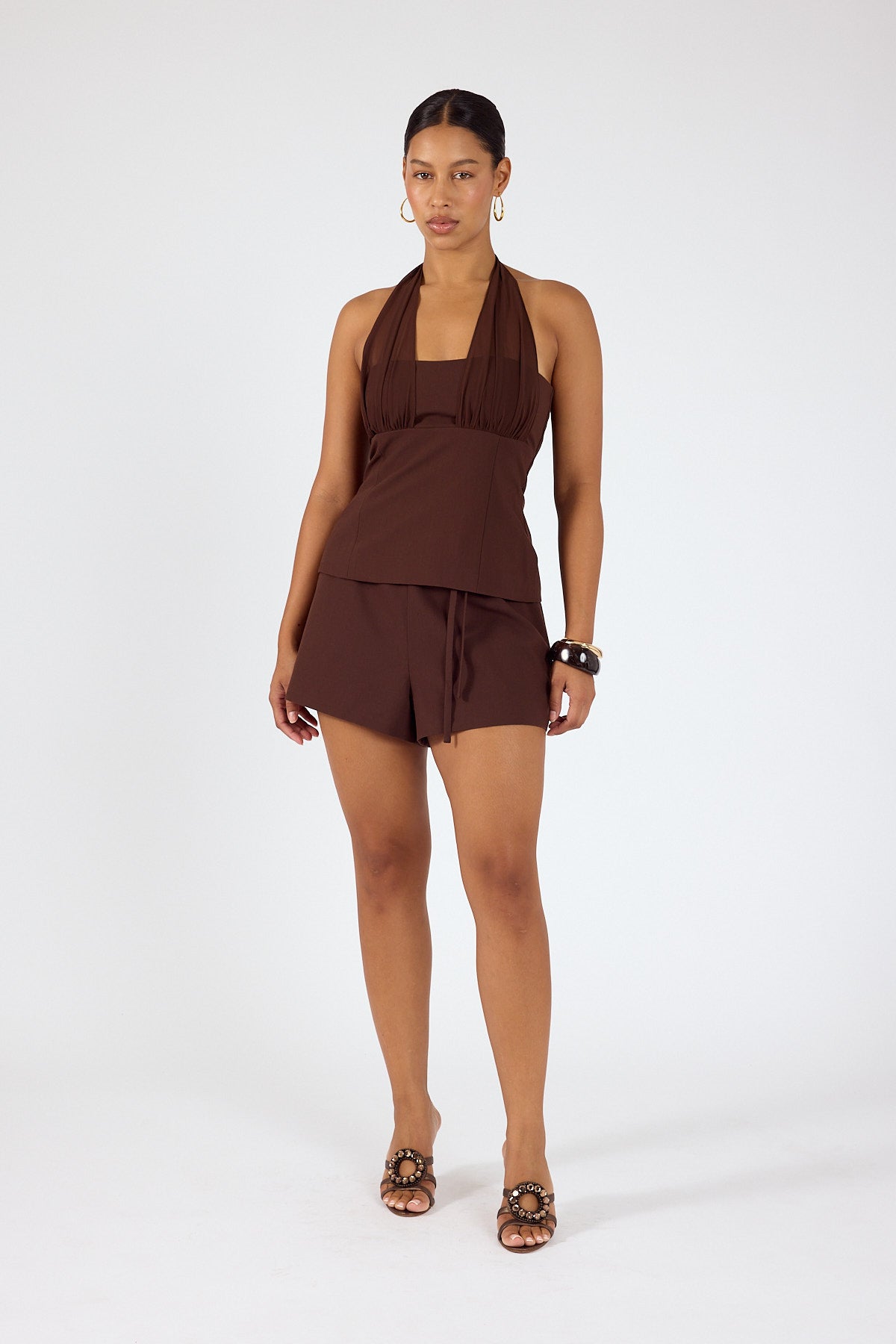 Mid Waisted Suiting Shorts Brown