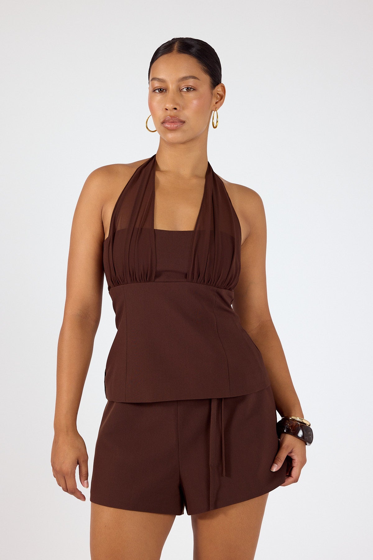 Mid Waisted Suiting Shorts Brown